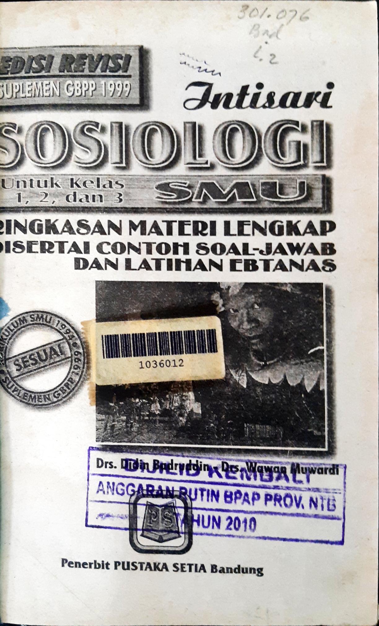 Cover Intisari Sosiologi untuk kelas 1, 2 dan 3 SMU