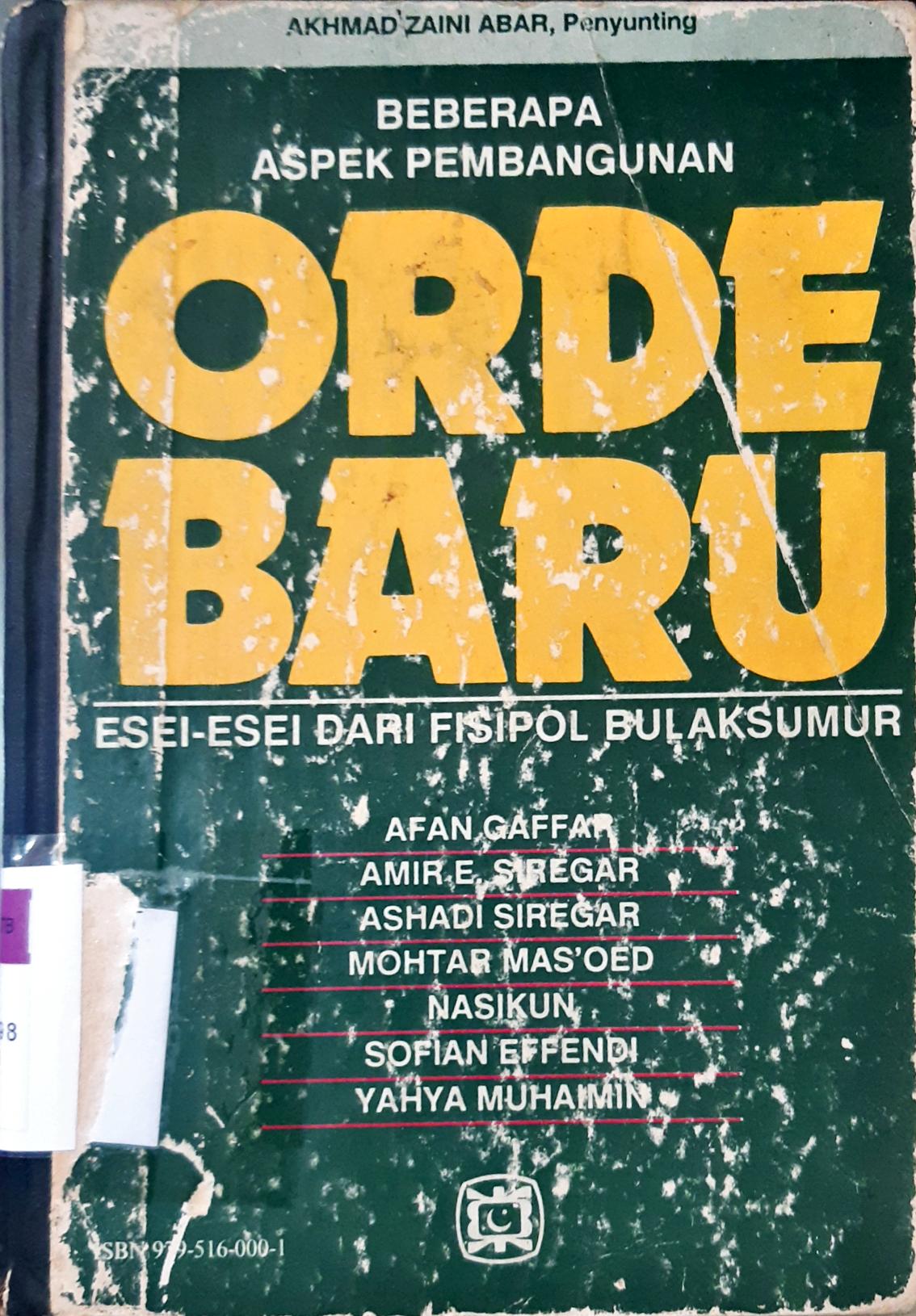 Cover Beberapa aspek pembangunan Orde Baru, / esei-esei dari fisipol Bulaksumur, Penyunting Akhmad Zaini Abar