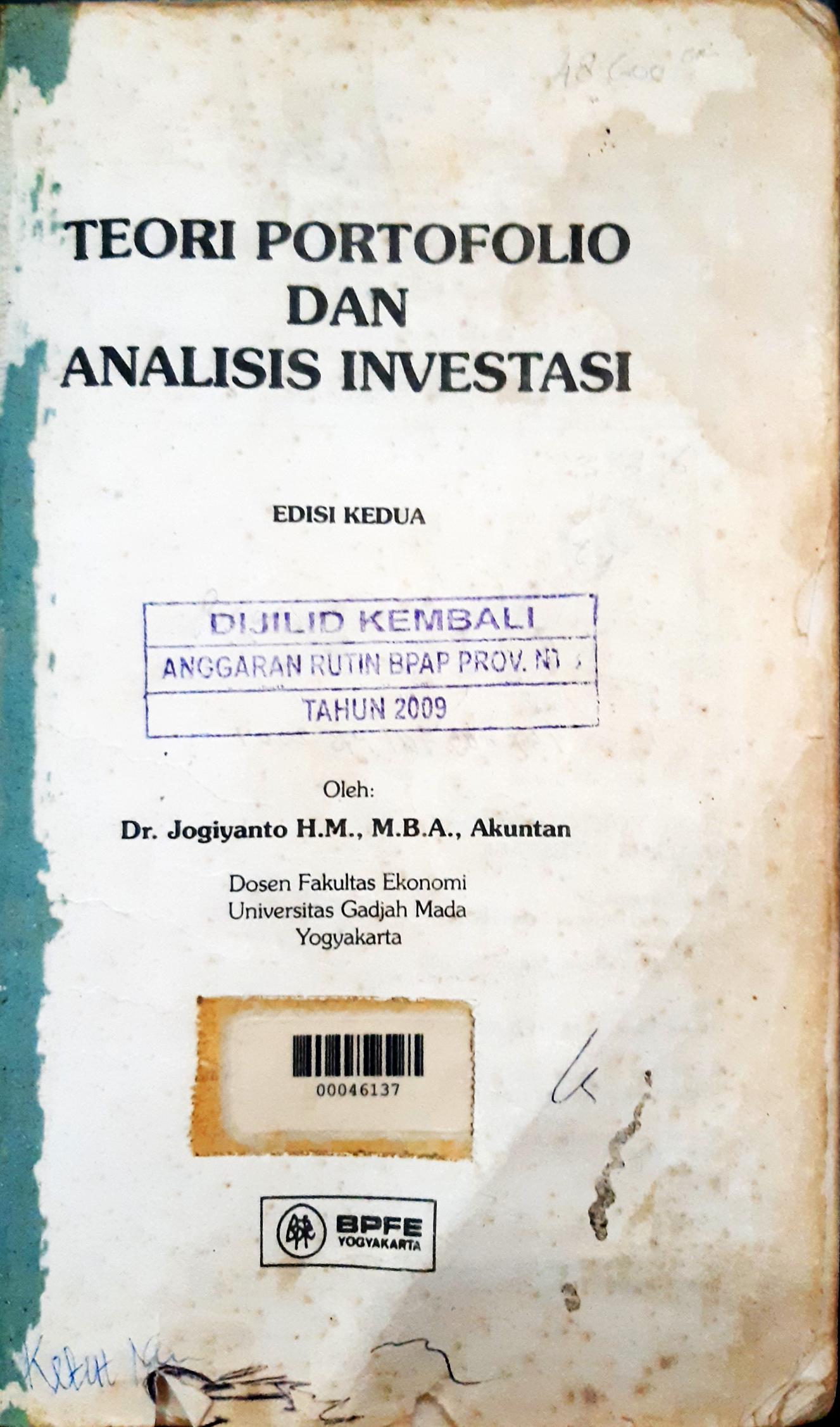 Cover Teori porfolio dan analisis investasi, Dr. Jogiyanto, H.M, M.BA, Akuntan