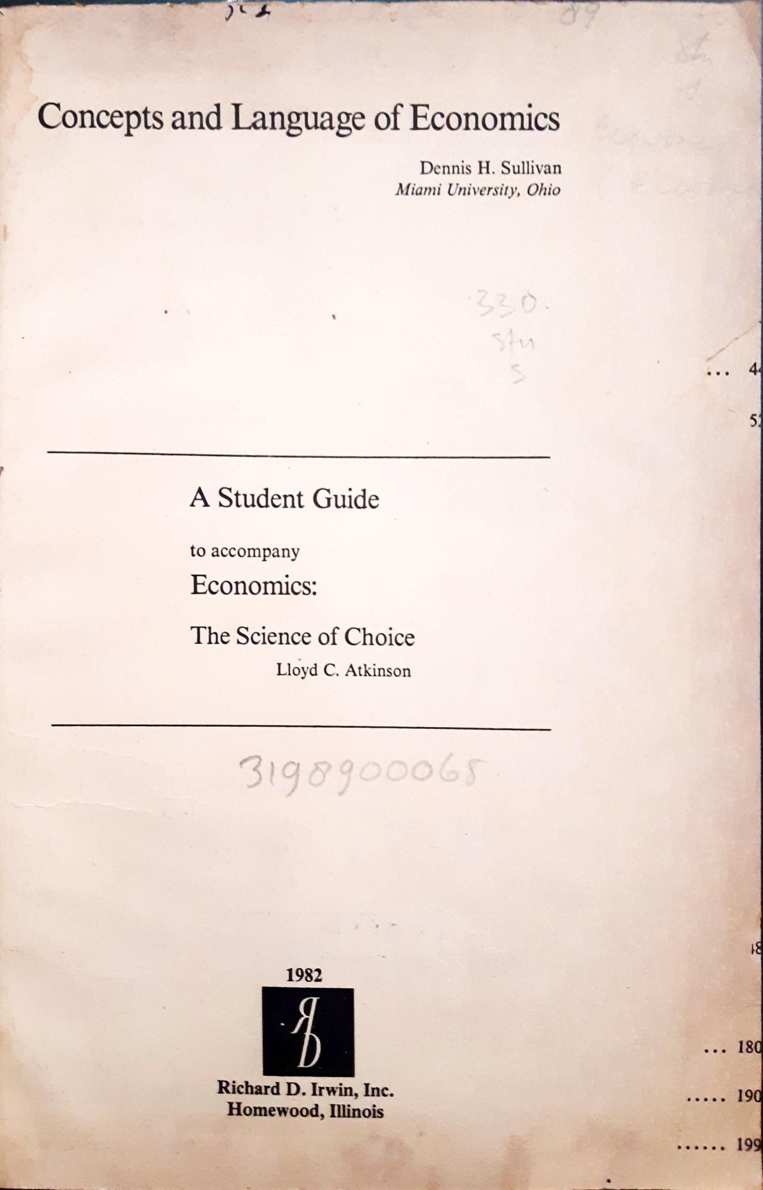 Cover Student Guide:Consepts and language of economics :  The Science of choice