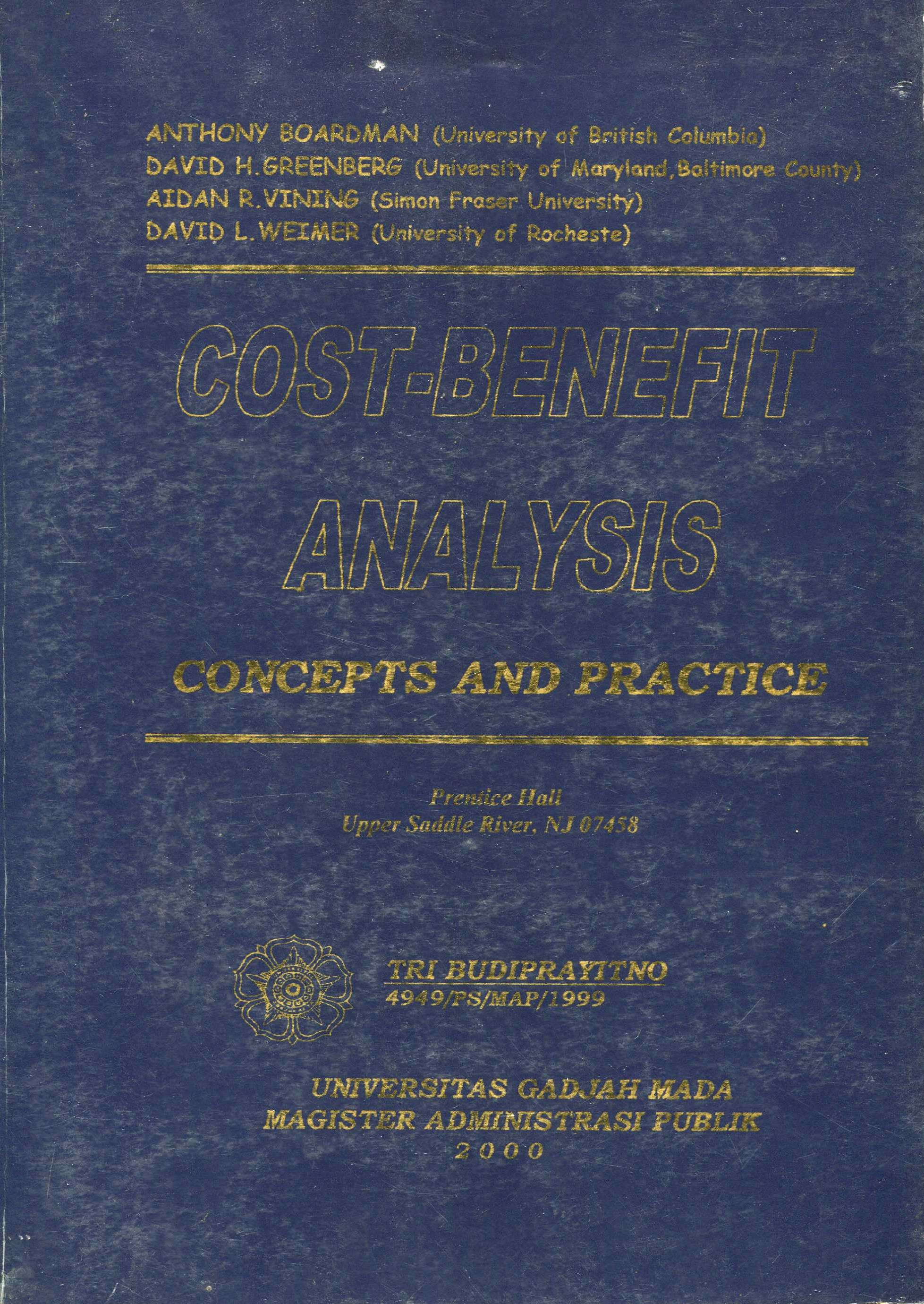 Cover Cost-Benefit Analysis :  Concepts and Practice / Anthony Boardman