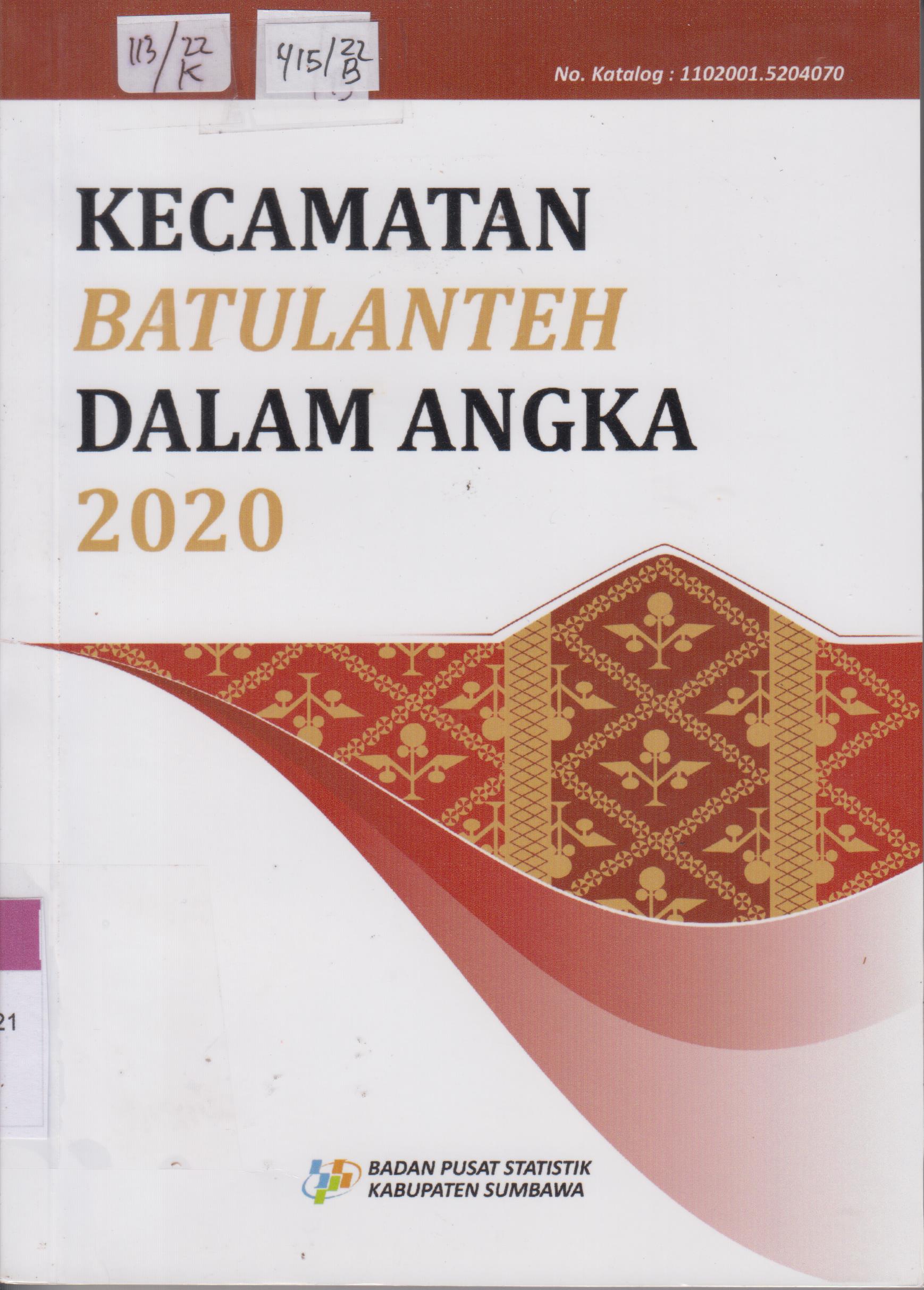 Cover Kecamatan Batulanteh  Dalam Angka 2020 / Badan Pusat Statistik Kabupaten Sumbawa