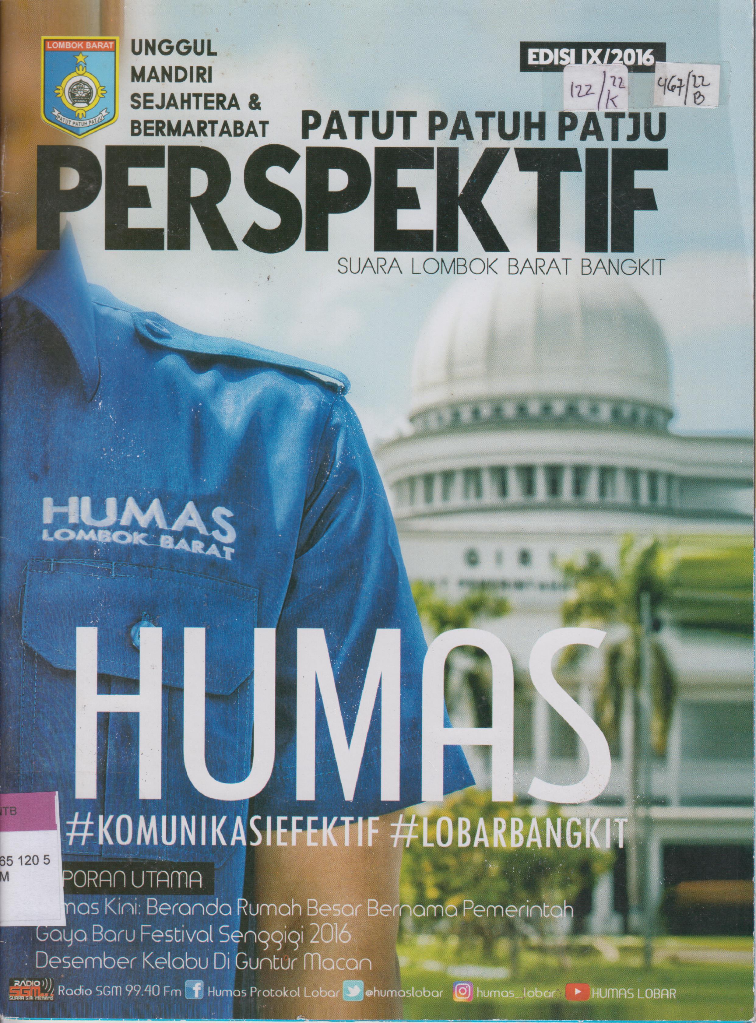 Cover Persfektif :  Suara Lombok Barat Bangkit, Patut Patuh Patju unggul, Mandiri, Sejahtera dan Bermartabat Edisi IX / 2016