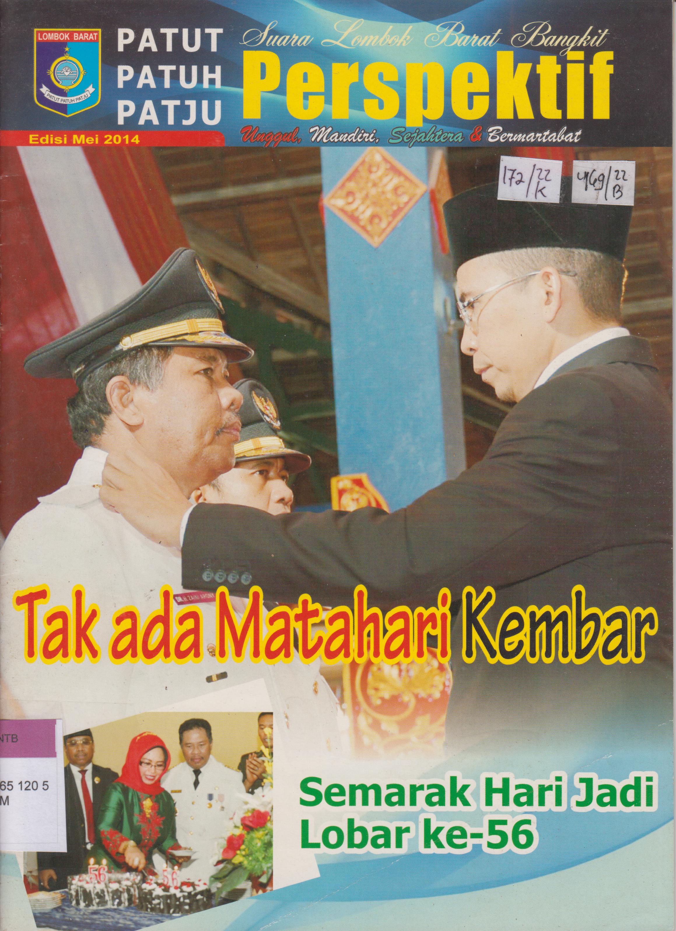 Cover Persfektif :  Suara Lombok Barat Bangkit, Patut Patuh Patju unggul, Mandiri, Sejahtera dan Bermartabat Edisi Mei 2014