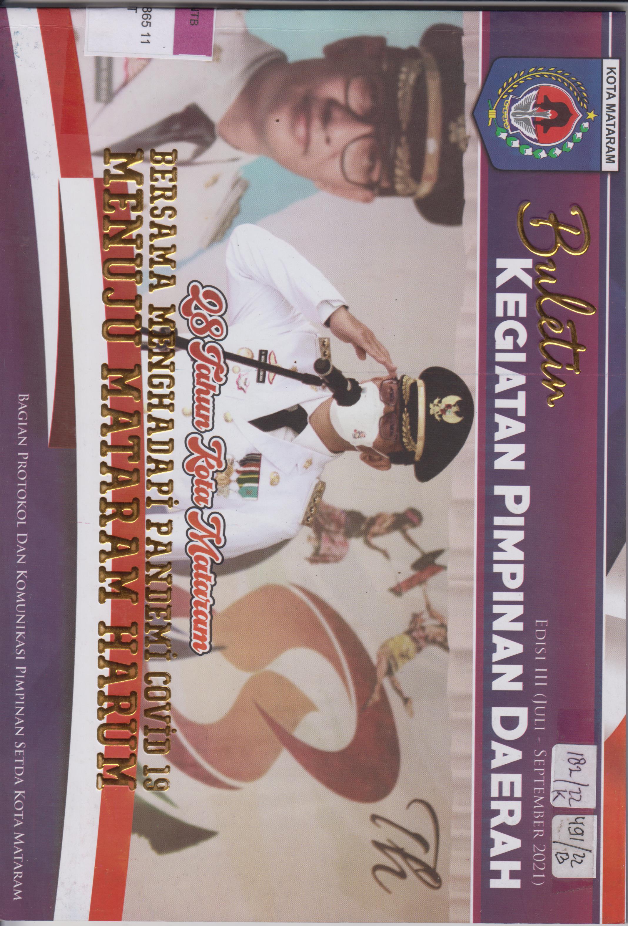 Cover Buletin kegiatan Pimpinan Daerah Edisi III (Juli-September 2021) :  28 Tahun Kota Mataram bersama membangun pandemi Covid 19 menuju Mataram Harum