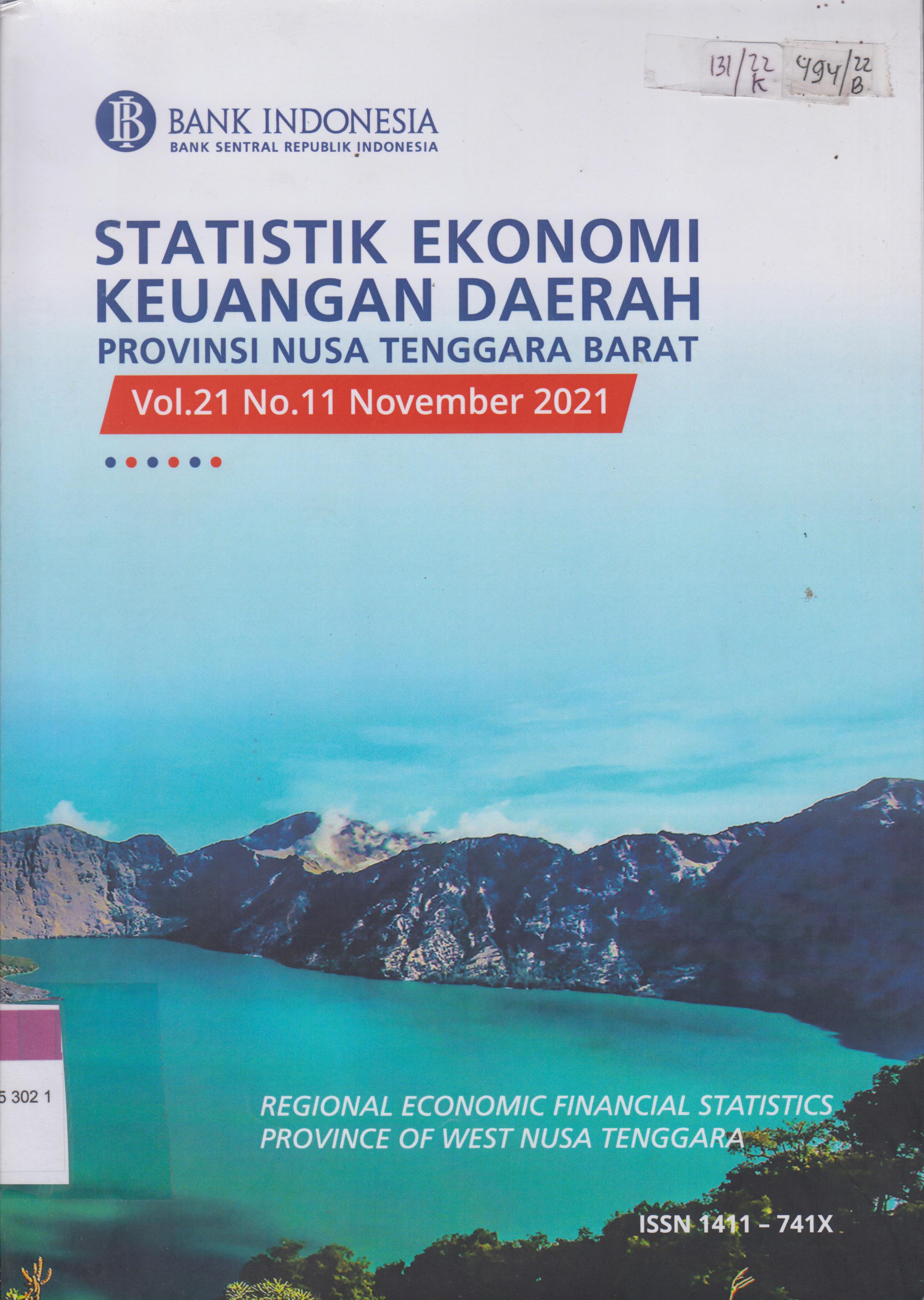 Cover Statistik Ekonomi Keuangan Daerah Provinsi Nusa Tenggara Barat Vol.21 No.11 November 2021 :  Regional Economic Financial Statistics Province of West Nusa Tenggara
