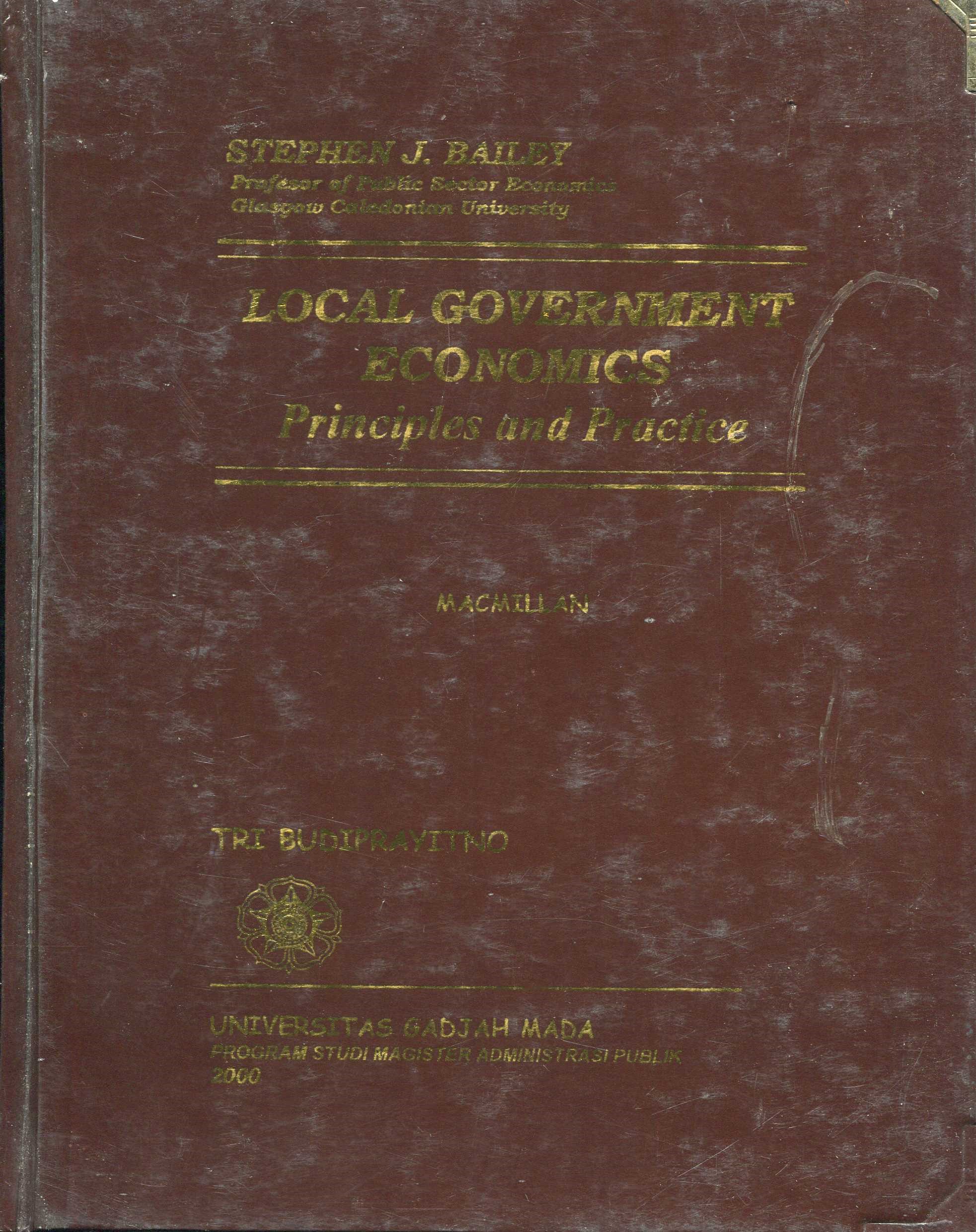 Cover Local Government Economics :  Principles and Practice / Bailey Stephen J.