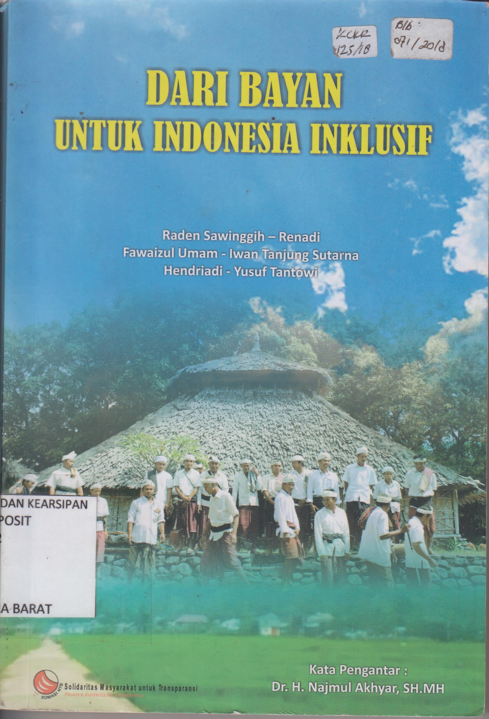 Cover Dari Bayan untuk Indonesia Inklusif / Raden Sawinggih