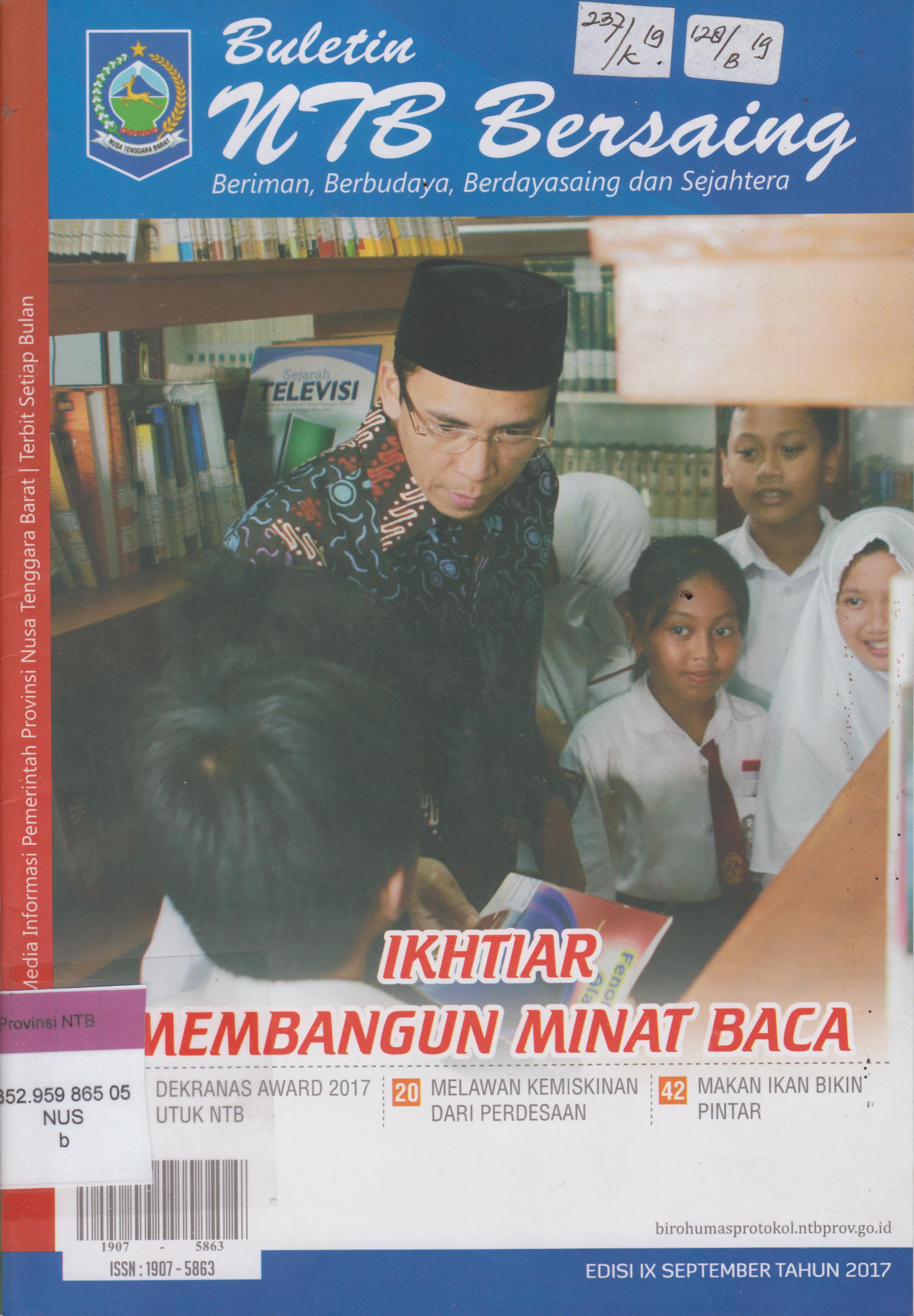 Cover Buletin NTB Bersaing Beriman, Berbudaya, Berdayasaing dan Sejahtera Edisi IX September Tahun 2017 / Biro Humas dan Protokol Setda Prov. NTB