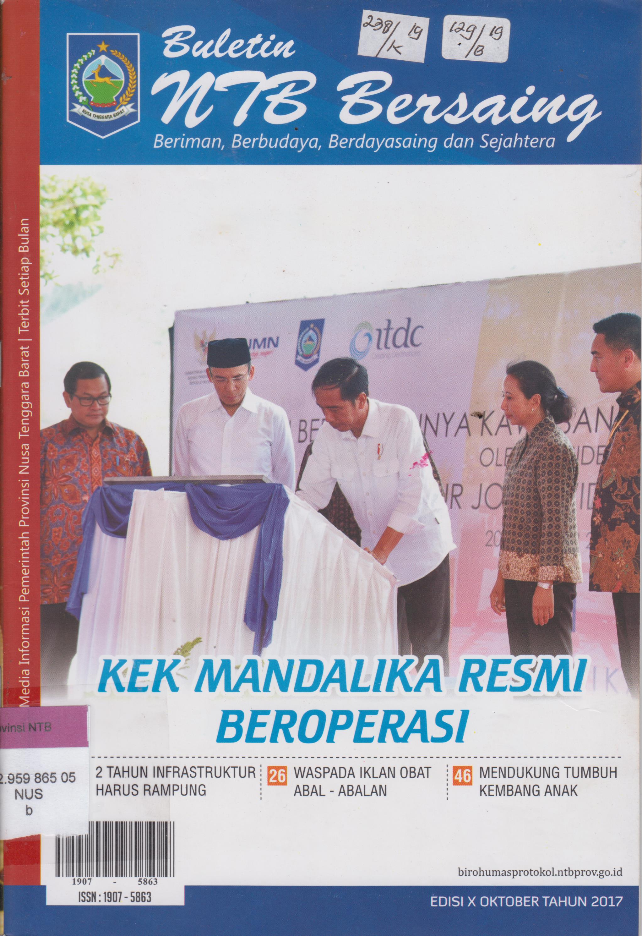 Cover Buletin NTB Bersaing Beriman, Berbudaya, Berdayasaing dan Sejahtera Edisi X Oktober Tahun 2017 / Biro Humas dan Protokol Setda Prov. NTB