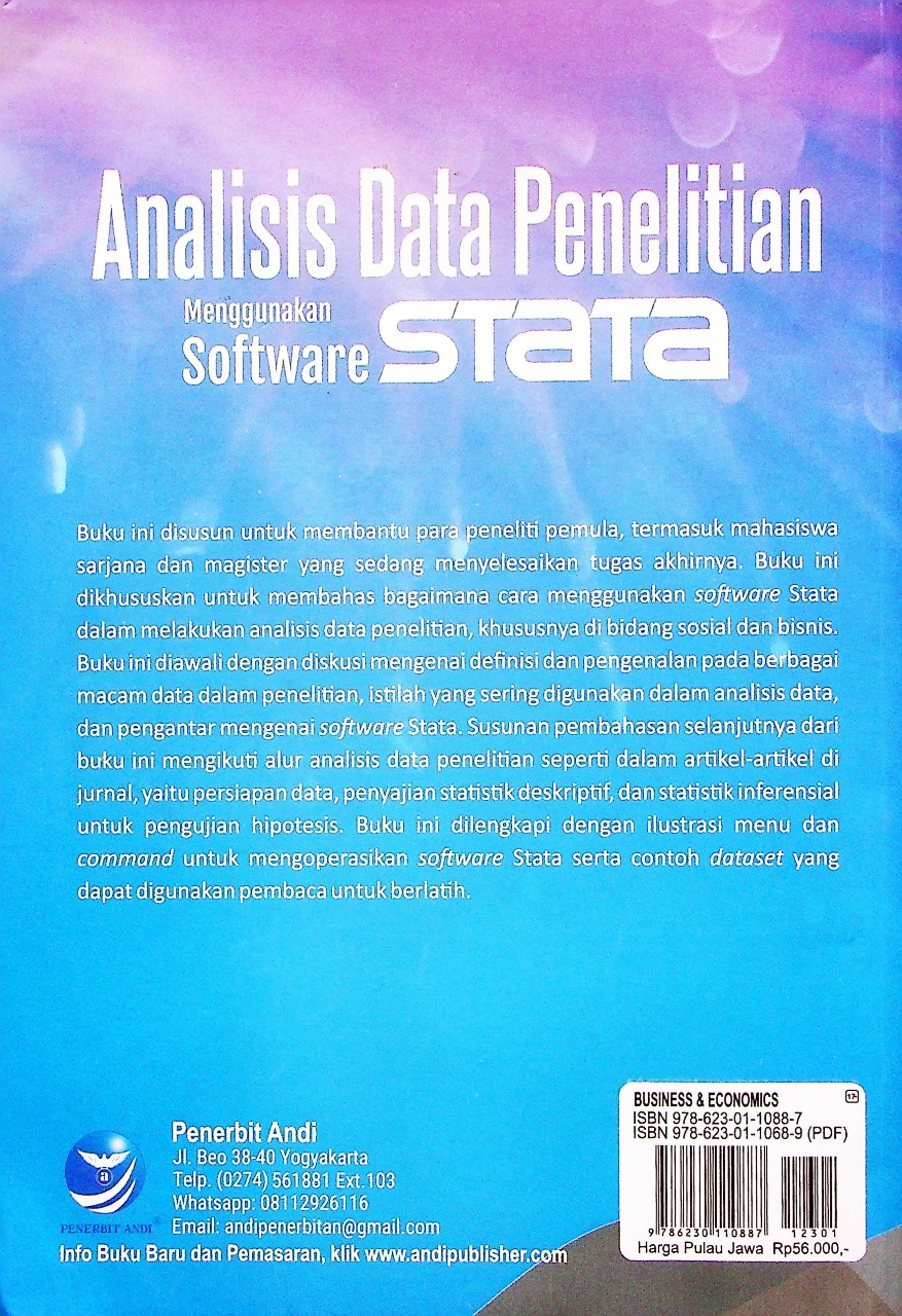 Cover Analisis data penelitian :  Menggunakan software stata / Mahfud sholihin, Puspita Ghaniy Anggraini; editor, Th. Ari Prabawati