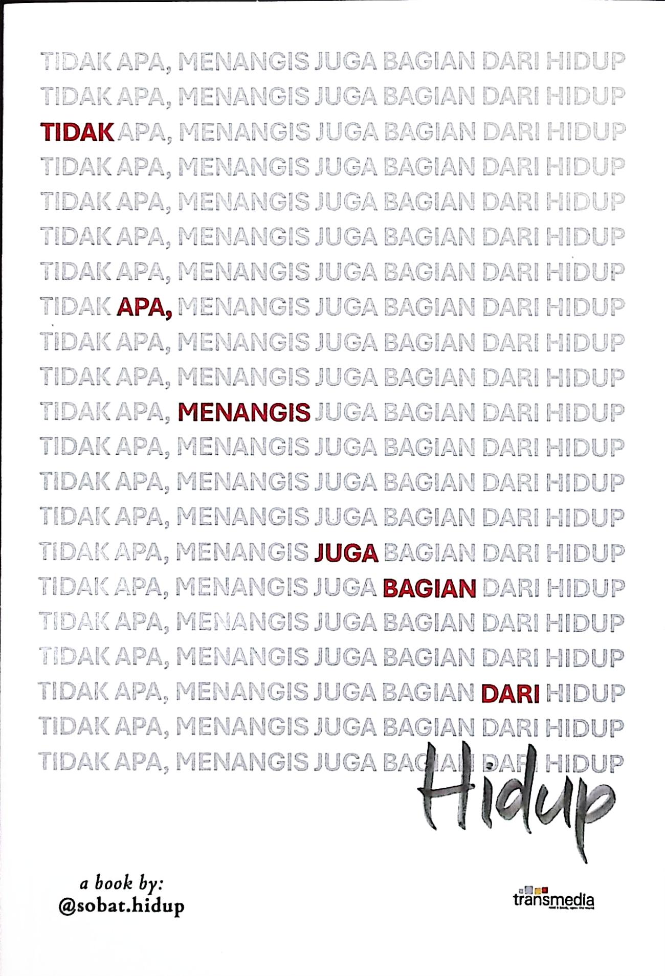 Cover Tidak apa, menangis juga bagian dari hidup / @sobat.hidup; penyunting, Rani Andriani Koswara