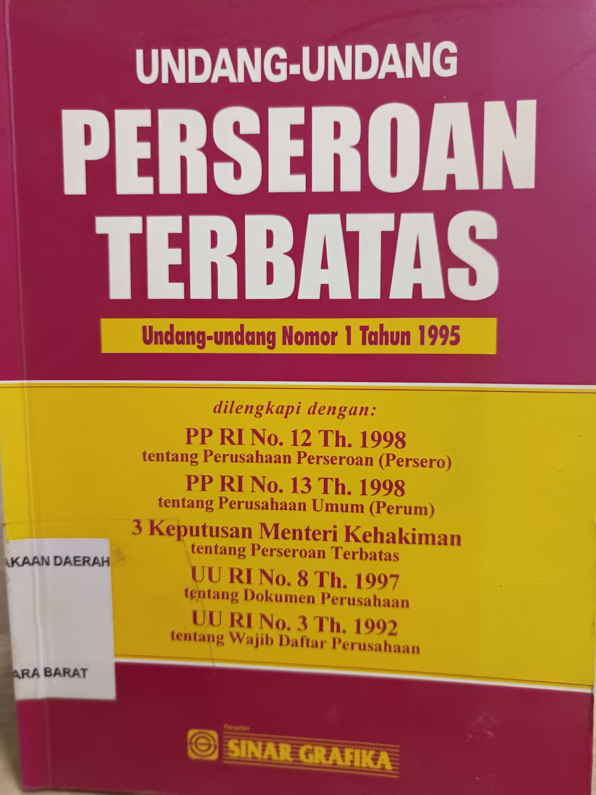 Cover Undang-Undang Perseroan Terbatas :  UU No. 1 Th. 1995