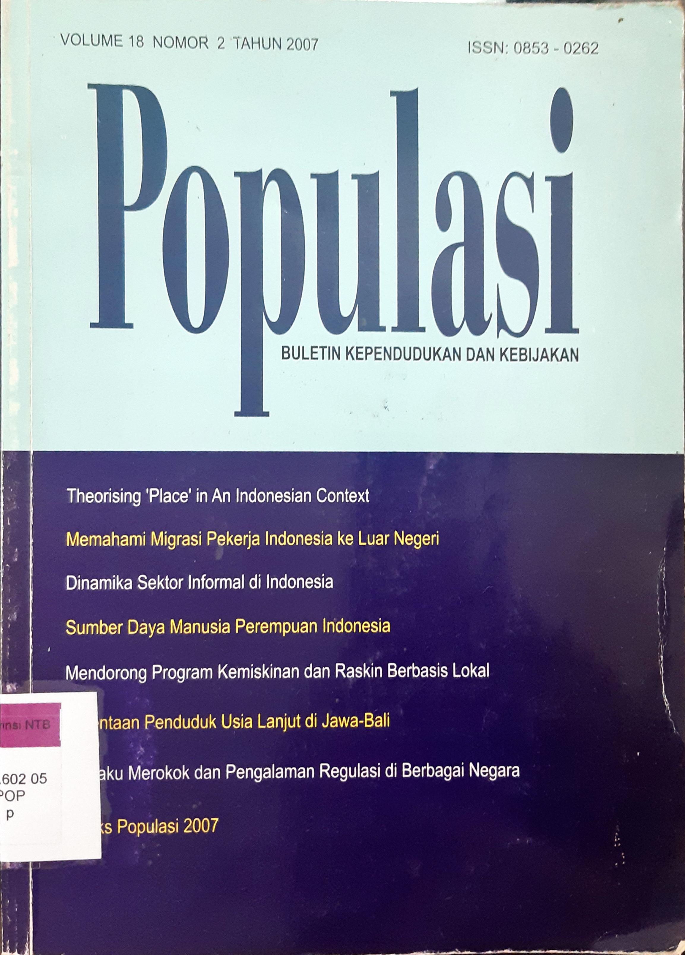 Cover Populasi :  Buletin kependudukan dan kebijakan Volume 18. No. 2/2007 / Penyunting, Efendi