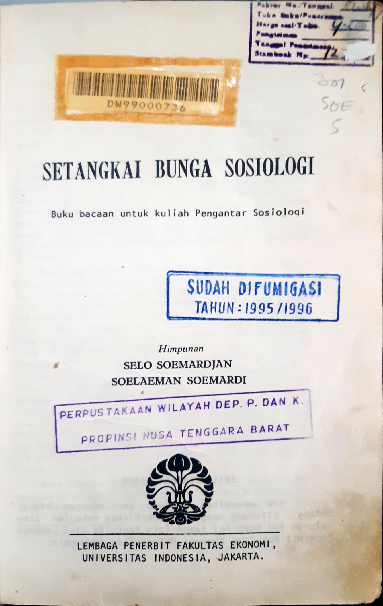 Cover Setangkai bunga sosiologi / Selo Soemarjan; Soelaeman Soemardi