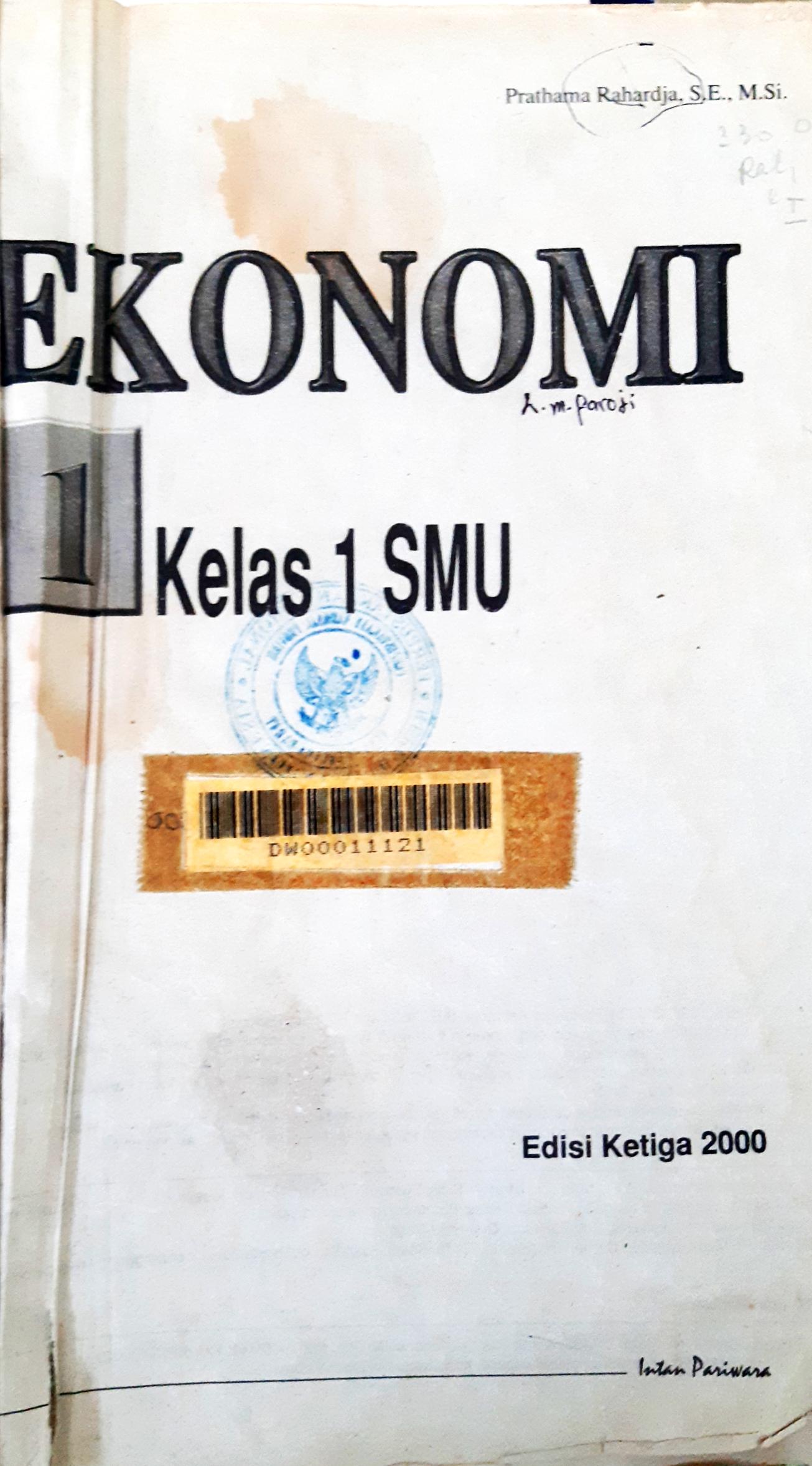 Cover Ekonomi Kelas 1 SMU / Prathama Raharja