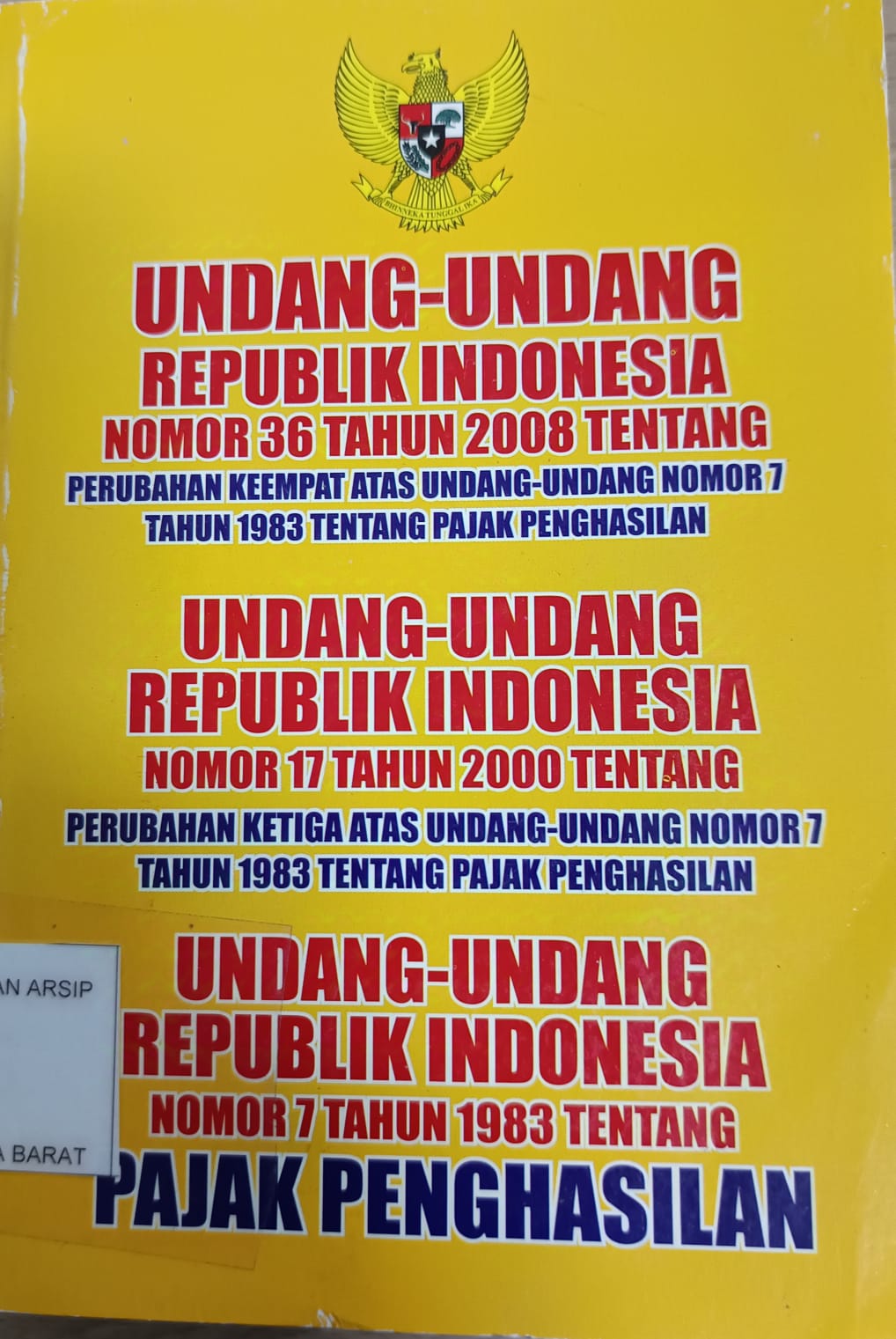 Cover Undang-undang RI No. 36 tahun 2008 tentang Perubahan Keempat atas undang-undang no. 7 tahun 1983 tentang Pajak penghasilan