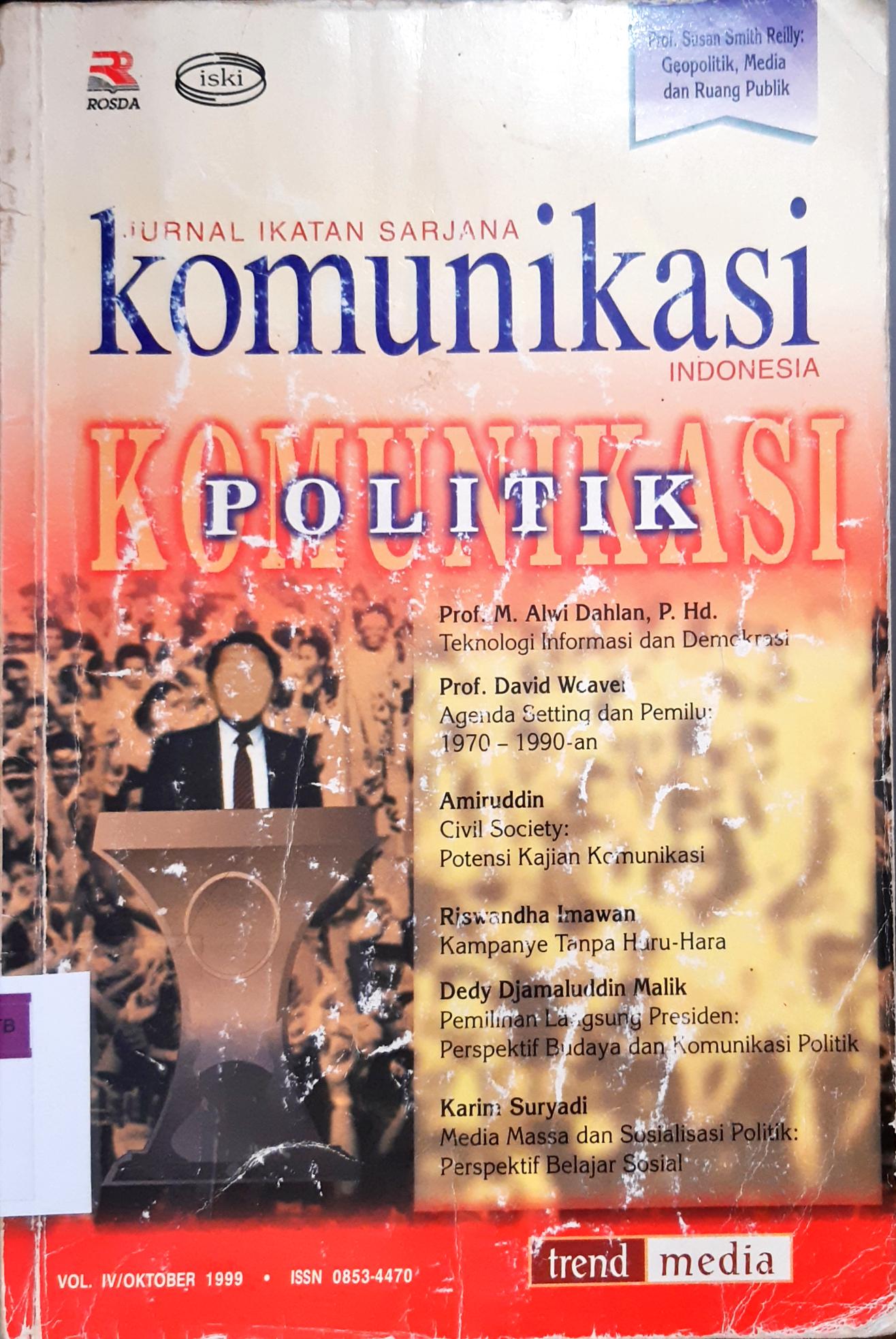 Cover Jurnal iktan sarjana :  Komunikasi indonesia komunikasi politik / Prof. M. Alwi Dahlan, P. Hd.[et.al]