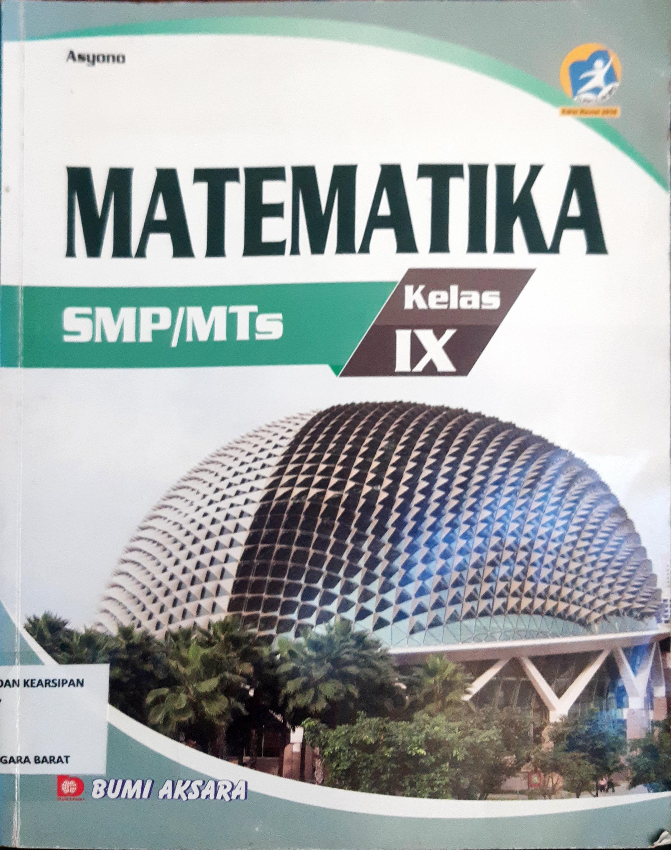 Cover Matematika SMP/MTS Kelas IX / Asyono
