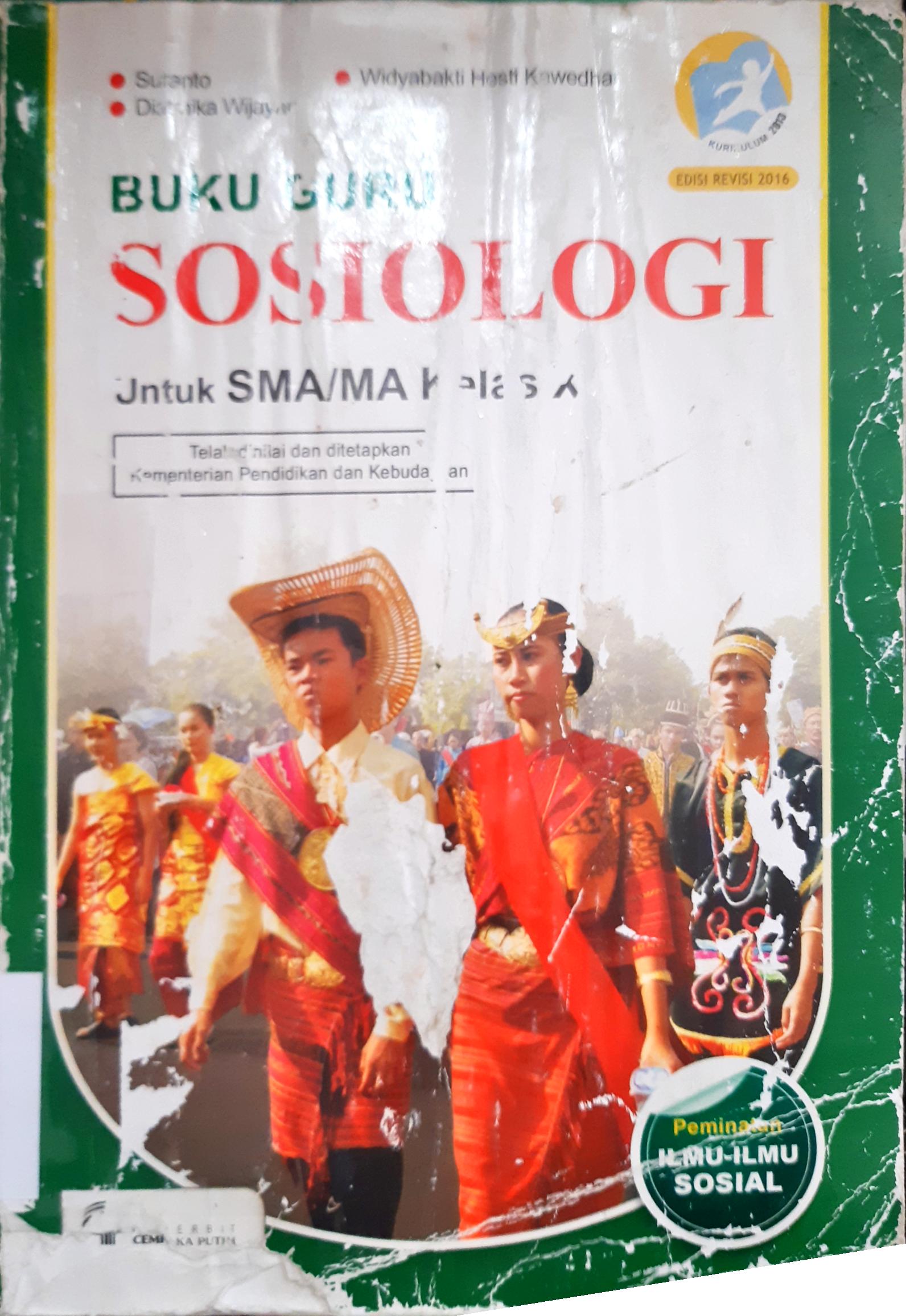 Cover Buku guru sosiologi untuk SMA / MA kelas X / Suranto
