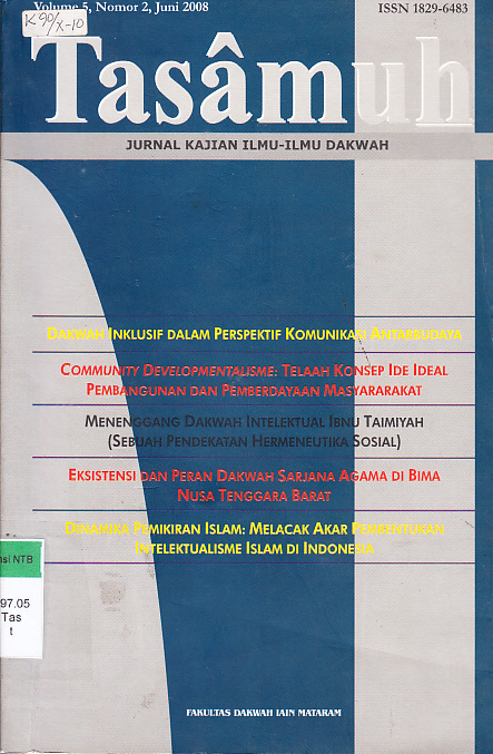 Cover Tasamuh :  Jurnal kajian ilmu-ilmu dakwah volume5, nomor 2, Juni 2008 / Dekan Fakultas Dakwah IAIN Mataram