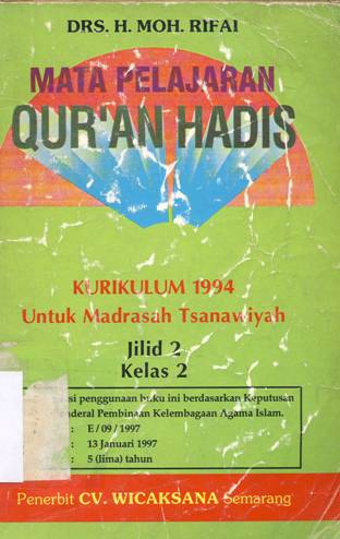 Cover Mata Pelajaran Qur'an - Hadis untuk Madrasah Aliyah kls 2, Kurikulum 1999 (GBP 1994 yang disempurnakan), H.MR.Abdul Aiziz