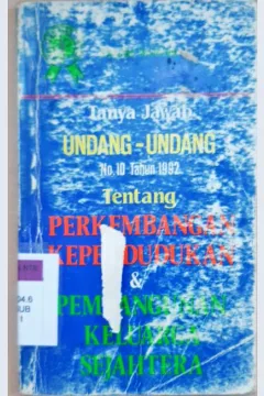 Cover Tanya jawab undang-undang No.10 Tahun 1992 tentang perkembangan kependudukan dan pembangunan keluarga sejahtera / Thomas Subroto