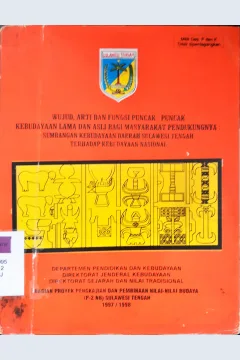 Cover Wujud, arti, dan fungsi puncak-puncak kebudayaan lama dan asli bagi masyarakat pendukungnya, :  Sumbangan kebudayaan daerah Sulawesi Tengah terhadap kebudayaan Nasional / Prof. Drs. H. Tjatjo Thaha; Penyuting Dra. Zohrah Mahmud, Abd. Hamid Pawennari