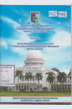 Cover Peraturan Daerah Kabupaten Lombok Barat Nomor : 1 Tahun 2015 tentang Pengawasan pengendalian peredaran dan penjualan minuman beralkohol