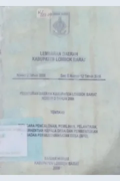 Cover Lembaran Daerah Kabupaten Lombok Barat No. 2 Tahun 2026, SE Nomor 12 Tahun 2006 Peraturan Daerah Kabupaten Lombok Barat Nomor 2 Tahun 2006 Tentang Tata Cara Pencalonan, Pemilihan, Pelantikan, Pemberhentian Kepala Desa dan Pembentukan Badan Permusyawaran Desa (BPD) / Bagian Hukum Kabupaten Lombok Barat