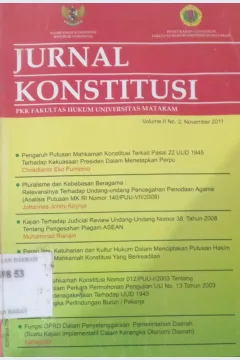 Cover JURNAL KONSTITUSI   PUSAT KAJIAN KONSTITUSI (PKK) FAKULTAS HUKUM UNIVERSITAS MATARAM / Prof. Dr. Muhammad Galang Asmara, SH., M.Hum